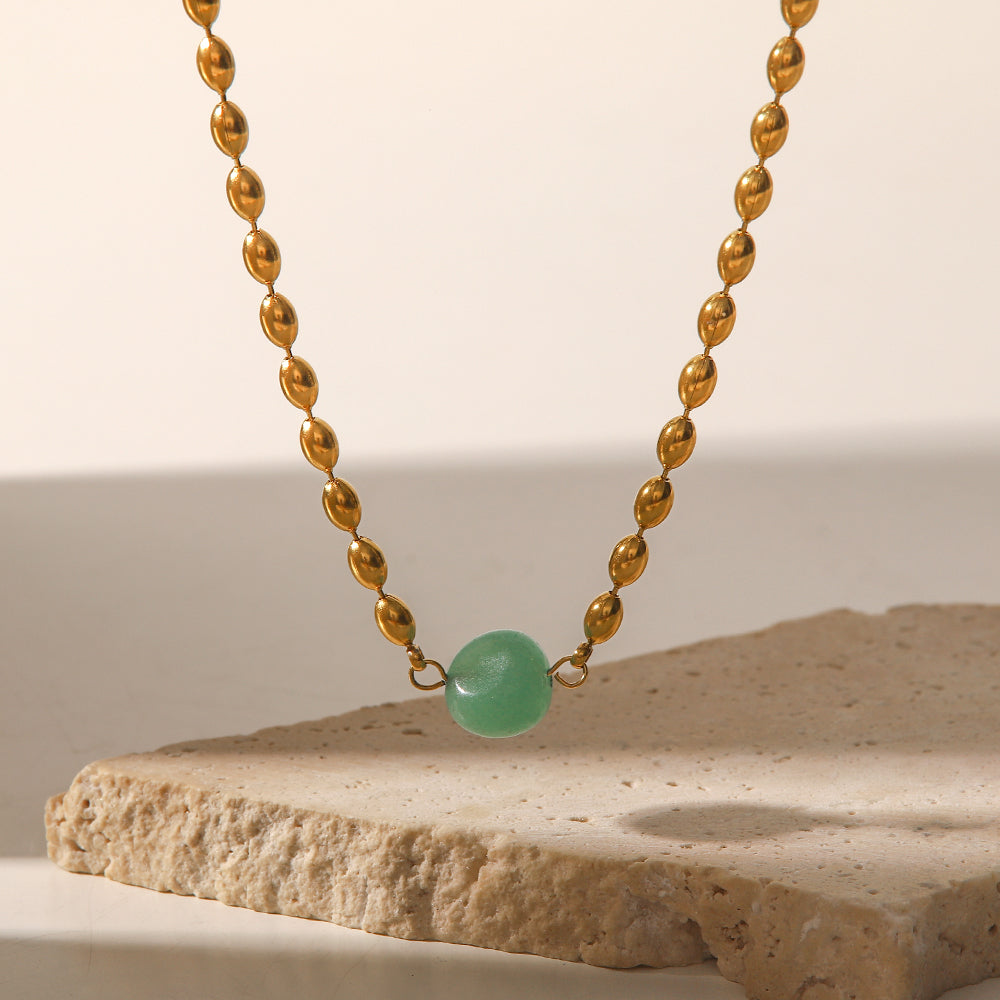Jade Bead Premium Necklace - 18K Gold Plated