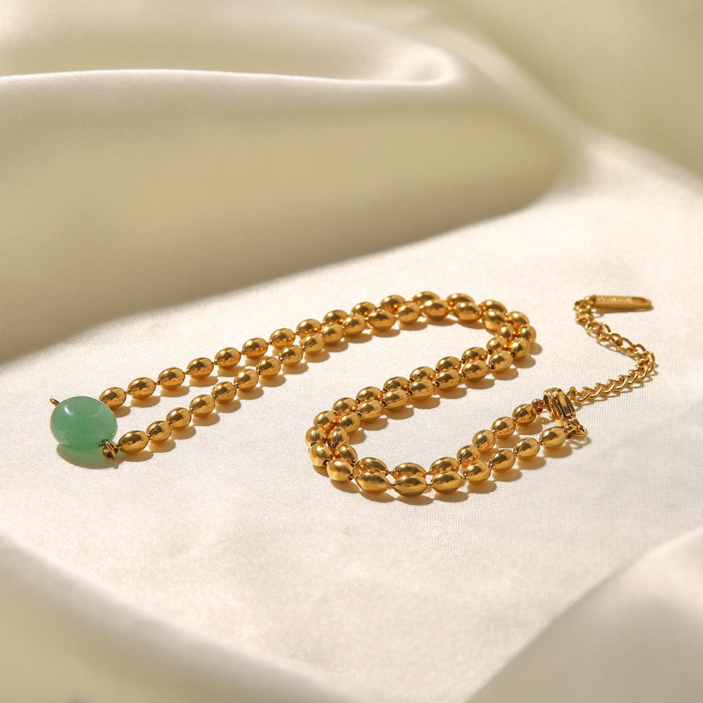 Jade Bead Premium Necklace - 18K Gold Plated