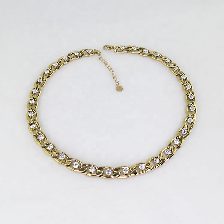 Riona Zircon Link Designer Premium Necklace - 18K Gold Plated