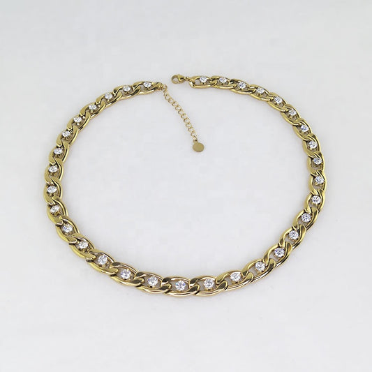 Riona Zircon Link Designer Premium Necklace - 18K Gold Plated