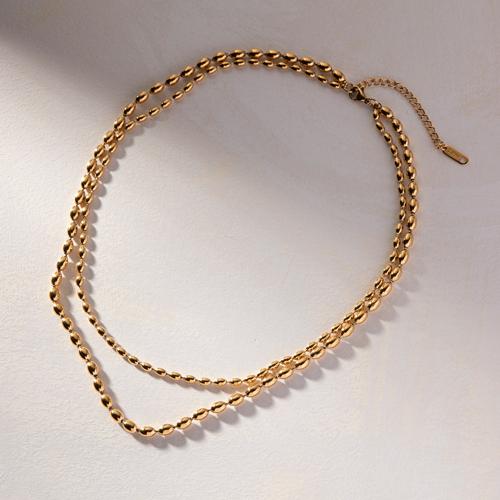 Olia Bead Layered Premium Necklace - 18K Gold Plated