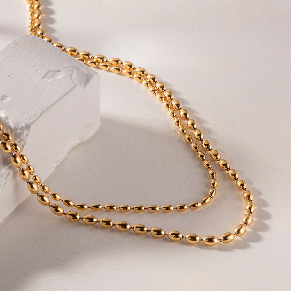 Olia Bead Layered Premium Necklace - 18K Gold Plated
