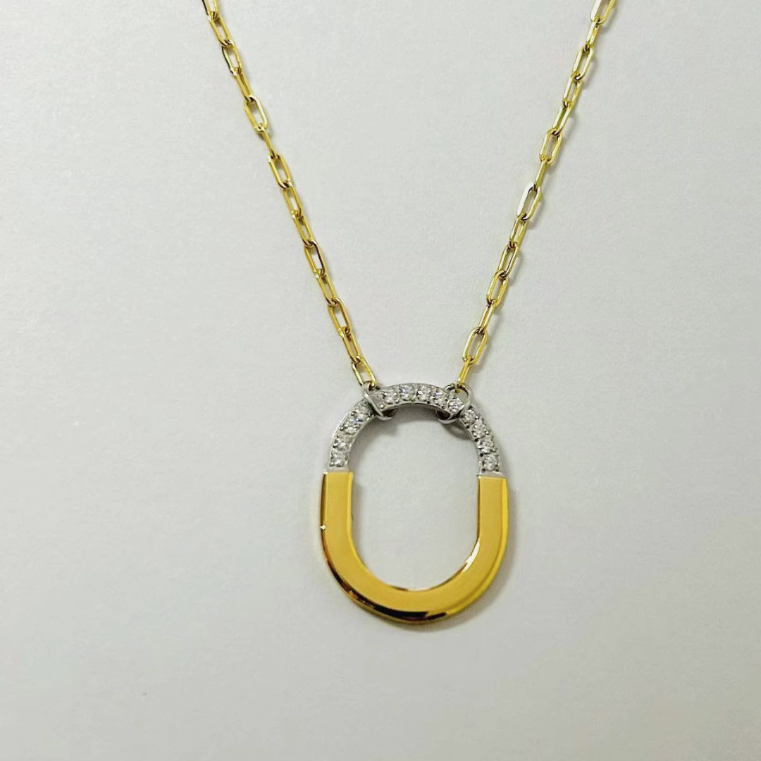 Gold Oval Shimmer Designer Premium Necklace - 18K Gold Plated