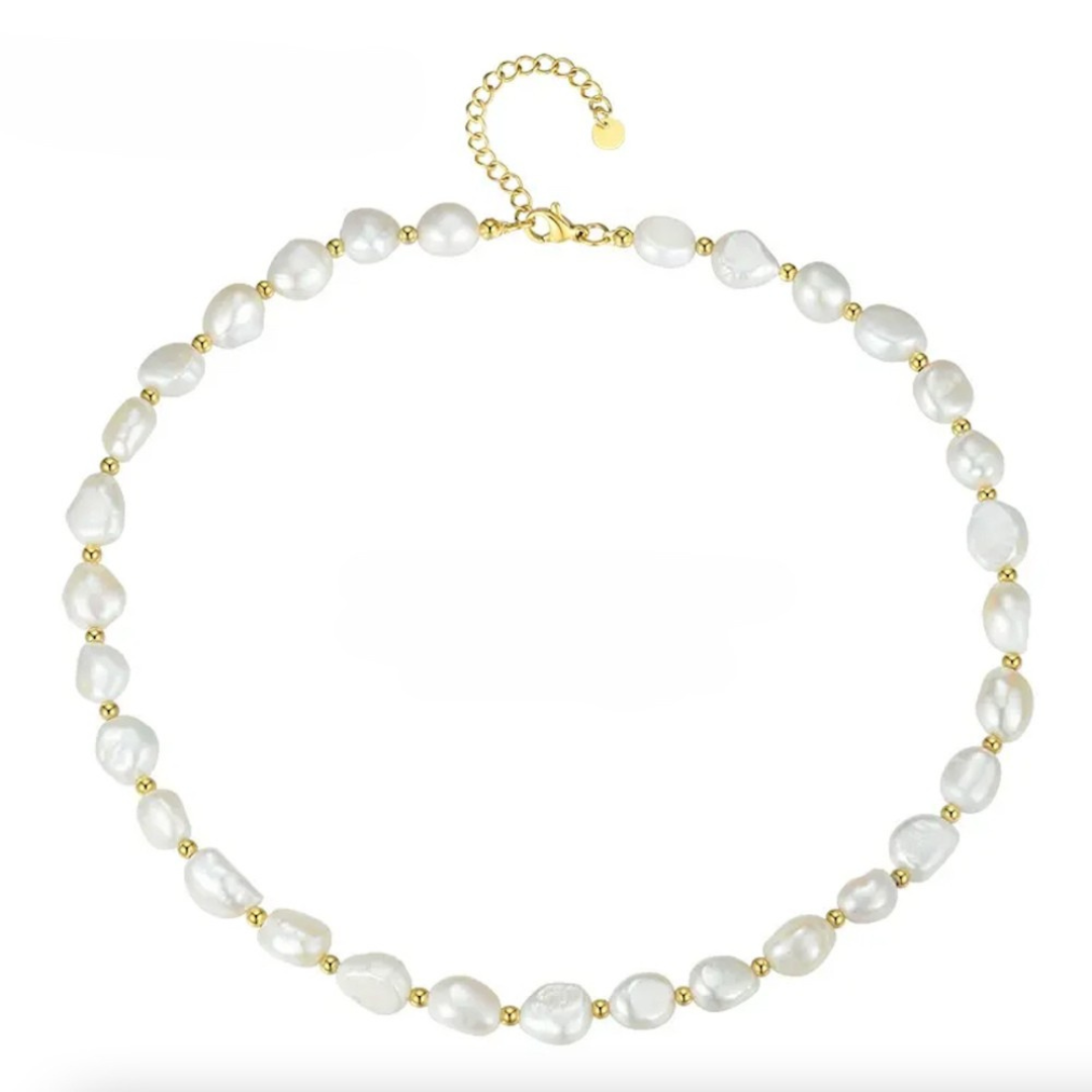 Classic Natural Pearl Necklace - 18K Gold Plated