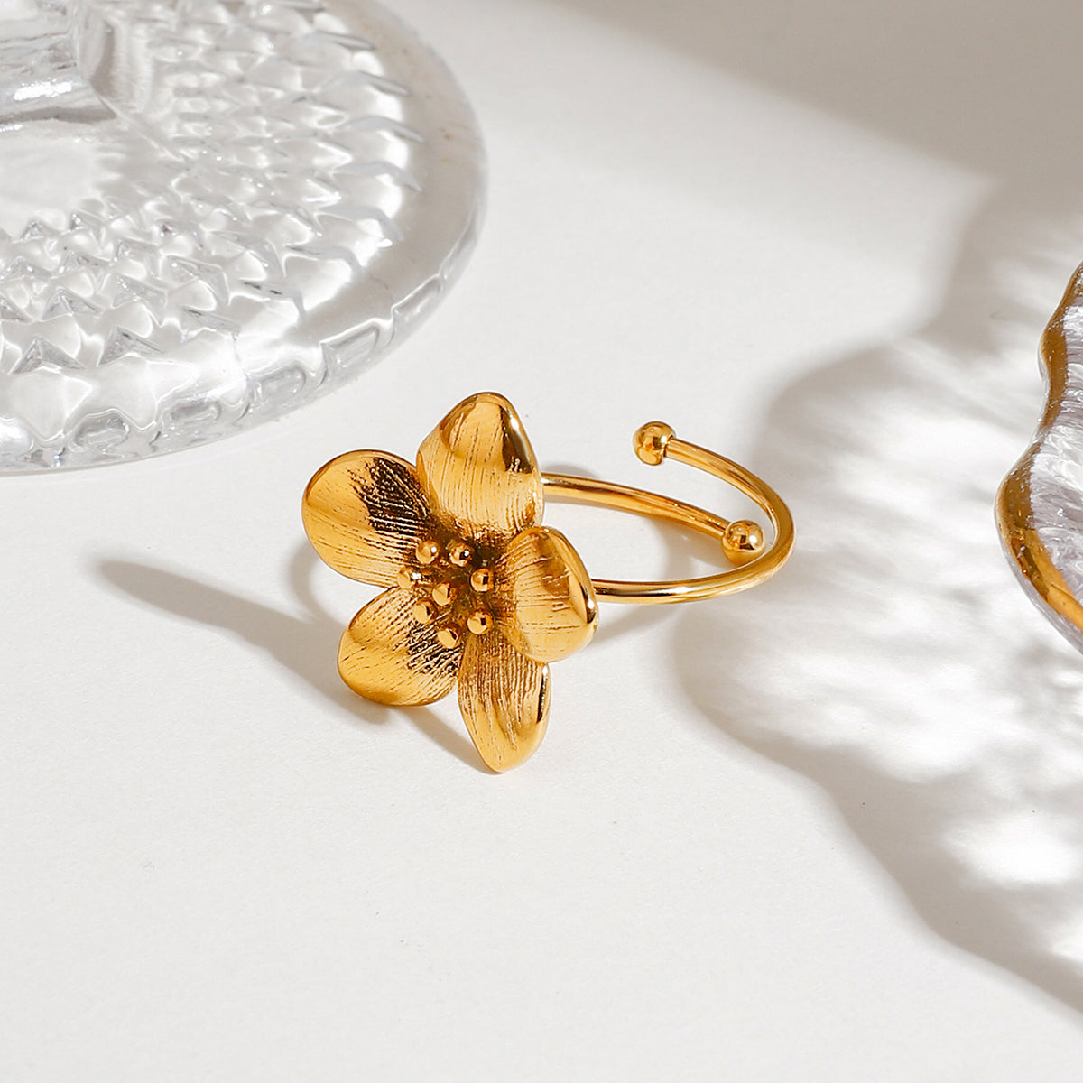 Zina Flower Premium Adjustable Ring - 18K Gold Plated
