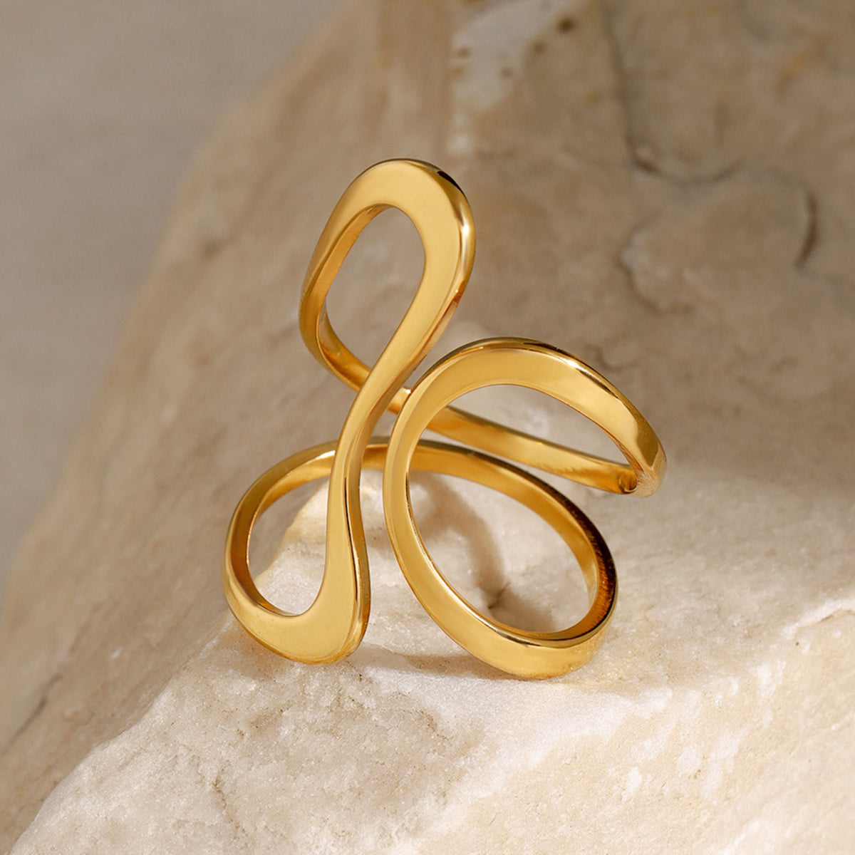 Geometric Flows Premium Adjustable Ring - 18K Gold Plated