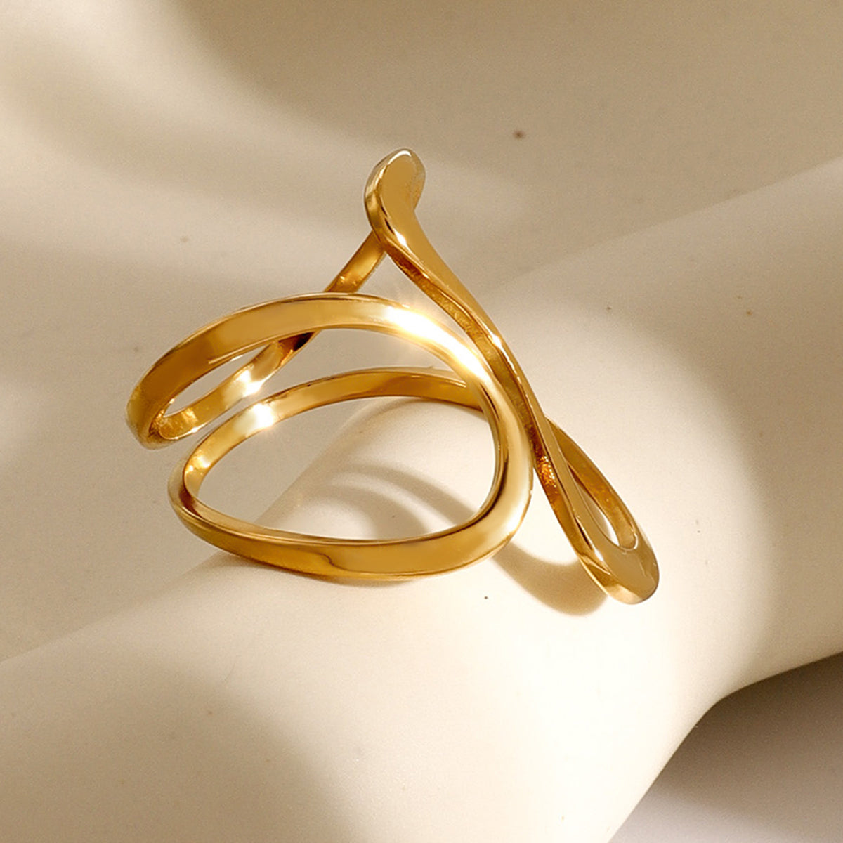 Geometric Flows Premium Adjustable Ring - 18K Gold Plated