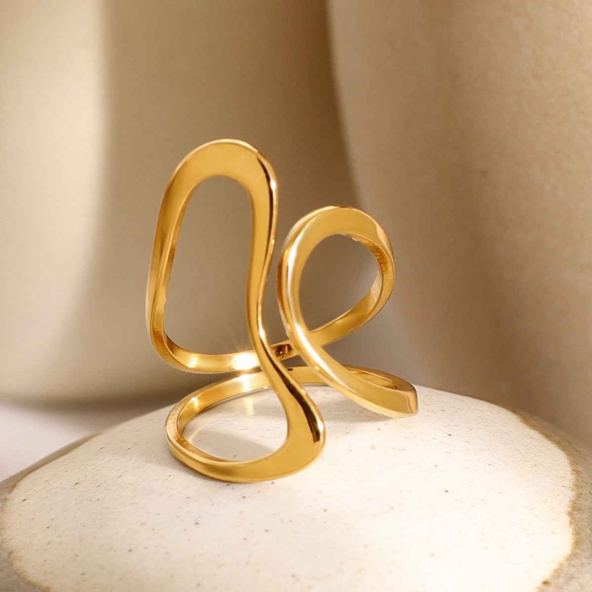 Geometric Flows Premium Adjustable Ring - 18K Gold Plated