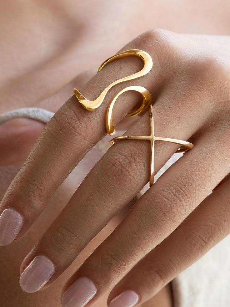 Geometric Flows Premium Adjustable Ring - 18K Gold Plated