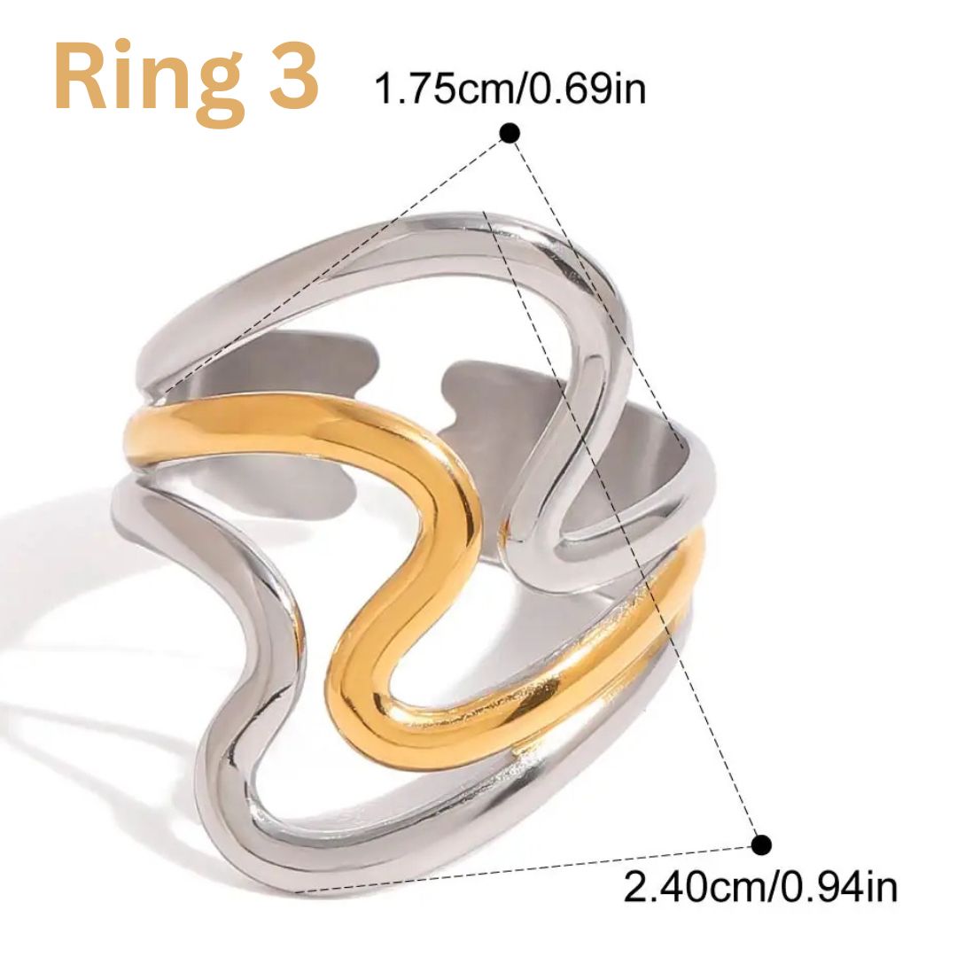 Two Tone Multiple Premium Adjustable Rings - 18K Gold Plated