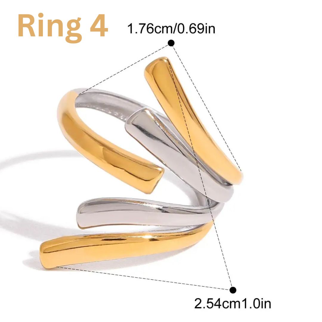 Two Tone Multiple Premium Adjustable Rings - 18K Gold Plated