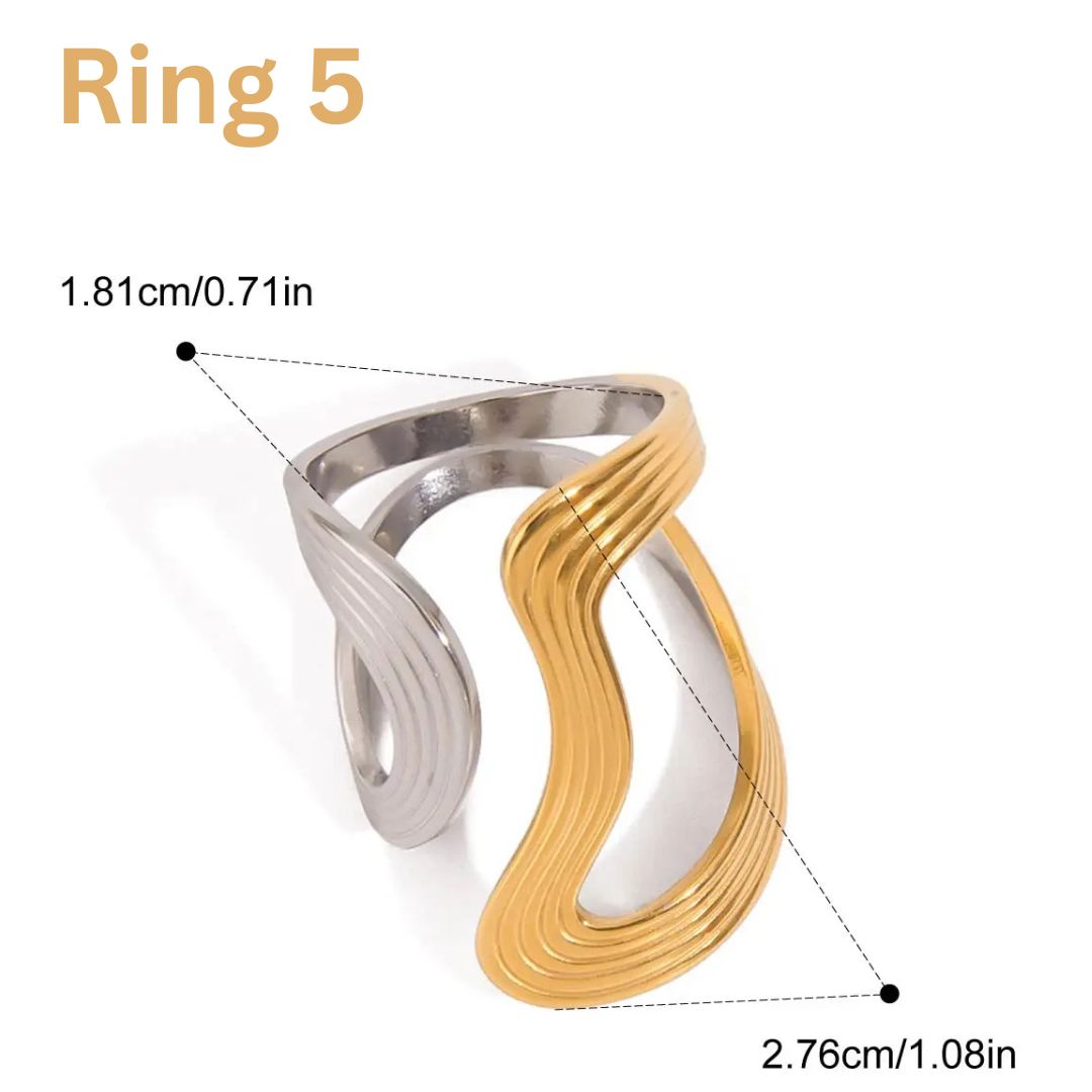 Two Tone Multiple Premium Adjustable Rings - 18K Gold Plated