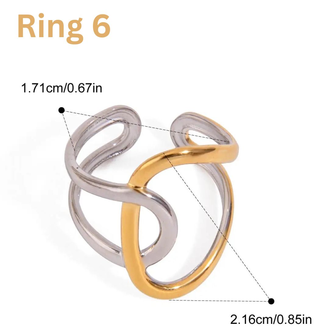 Two Tone Multiple Premium Adjustable Rings - 18K Gold Plated