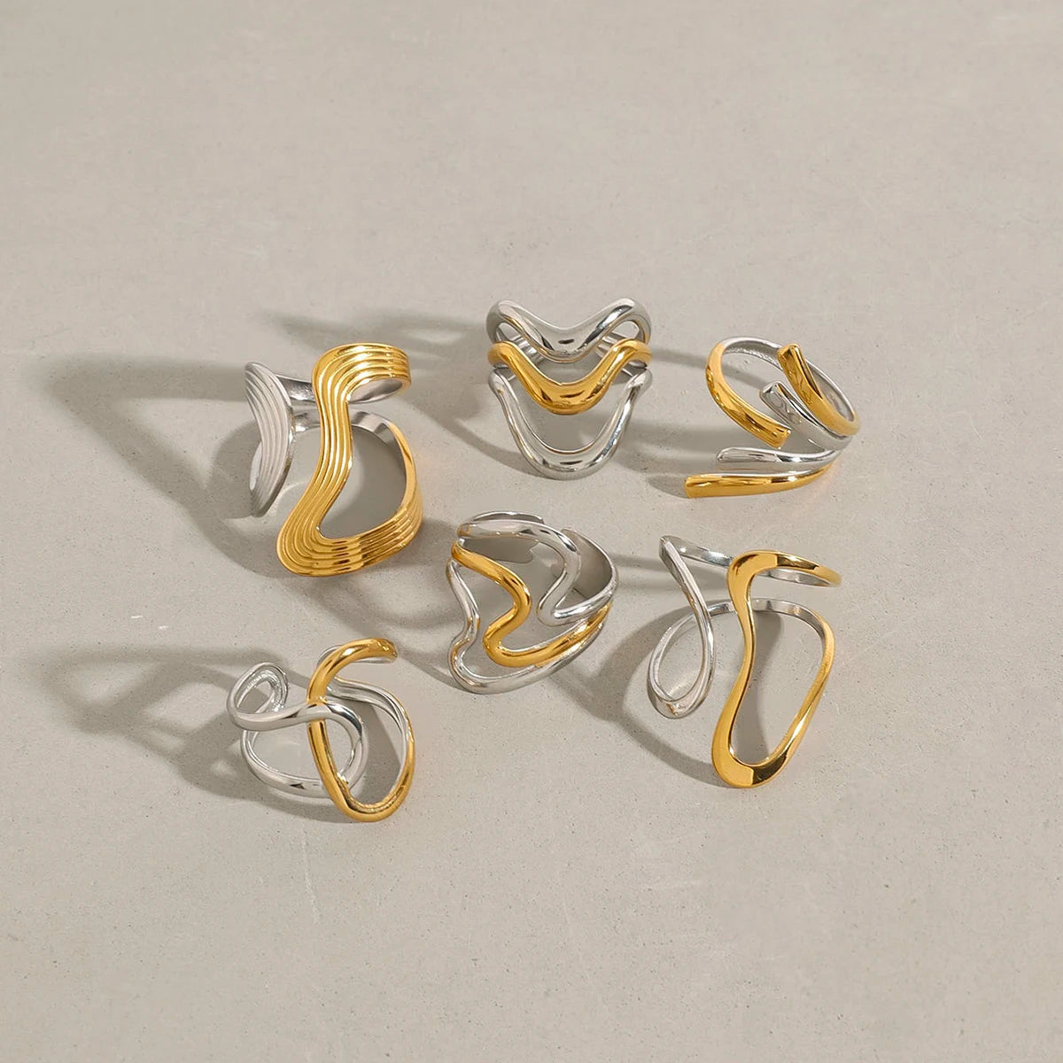 Two Tone Multiple Premium Adjustable Rings - 18K Gold Plated