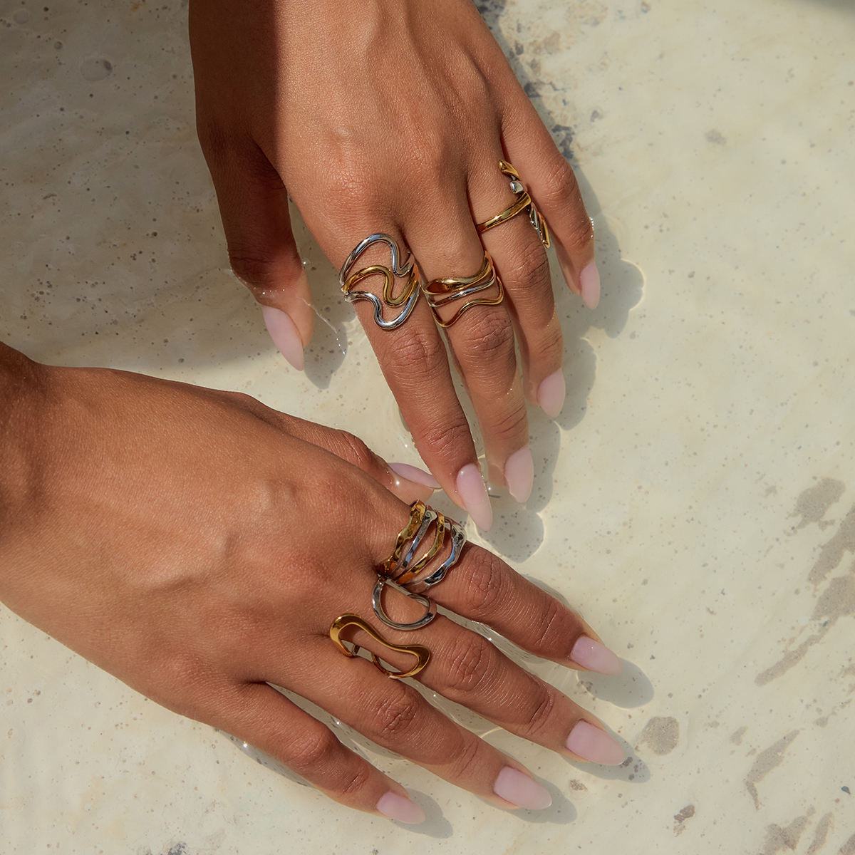Two Tone Multiple Premium Adjustable Rings - 18K Gold Plated