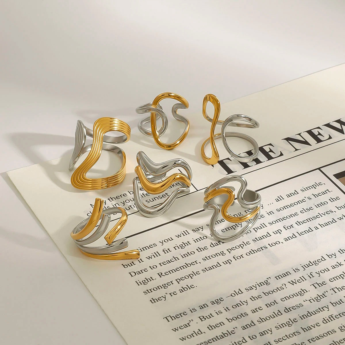 Two Tone Multiple Premium Adjustable Rings - 18K Gold Plated