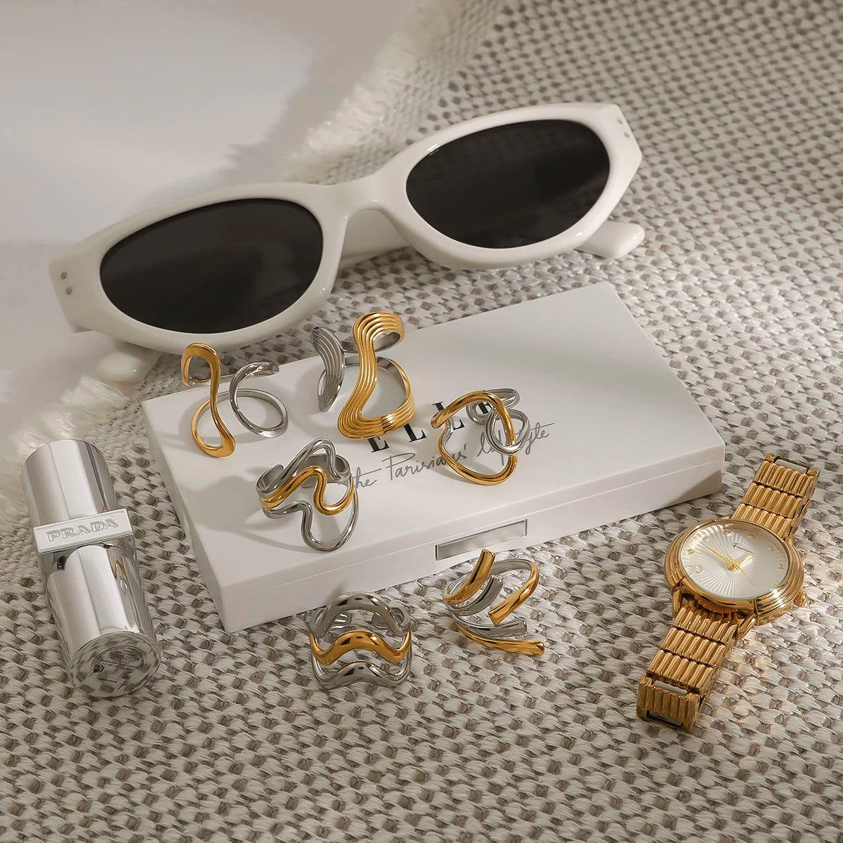 Two Tone Multiple Premium Adjustable Rings - 18K Gold Plated