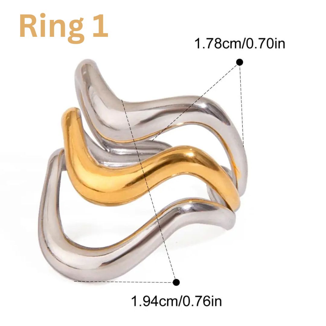 Two Tone Multiple Premium Adjustable Rings - 18K Gold Plated