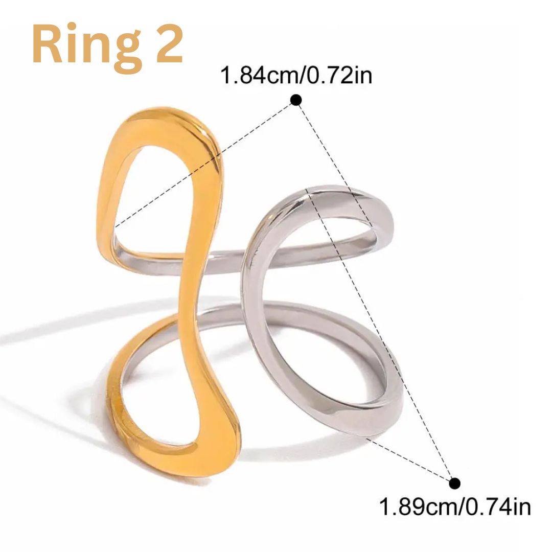 Two Tone Multiple Premium Adjustable Rings - 18K Gold Plated