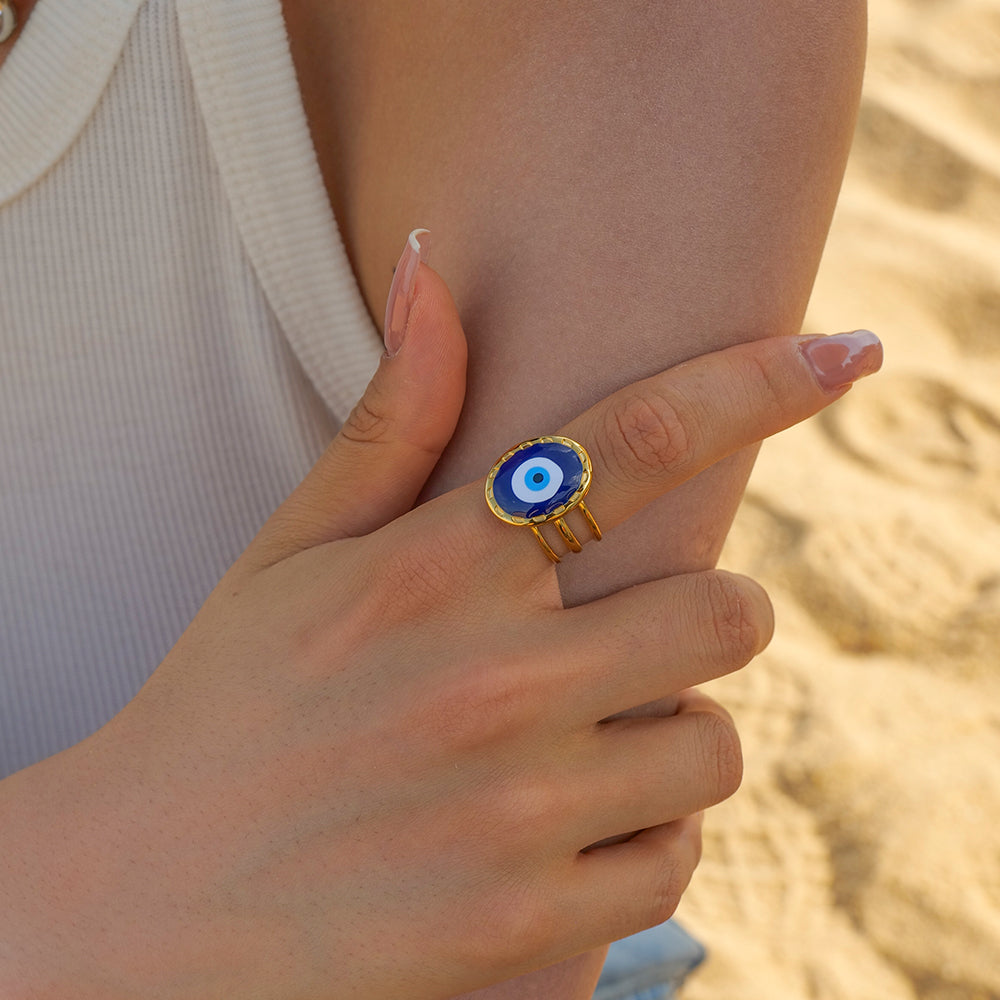 Evil Eye Premium Adjustable Ring - 18K Gold Plated