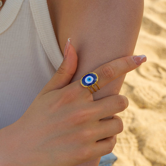 Evil Eye Premium Adjustable Ring - 18K Gold Plated