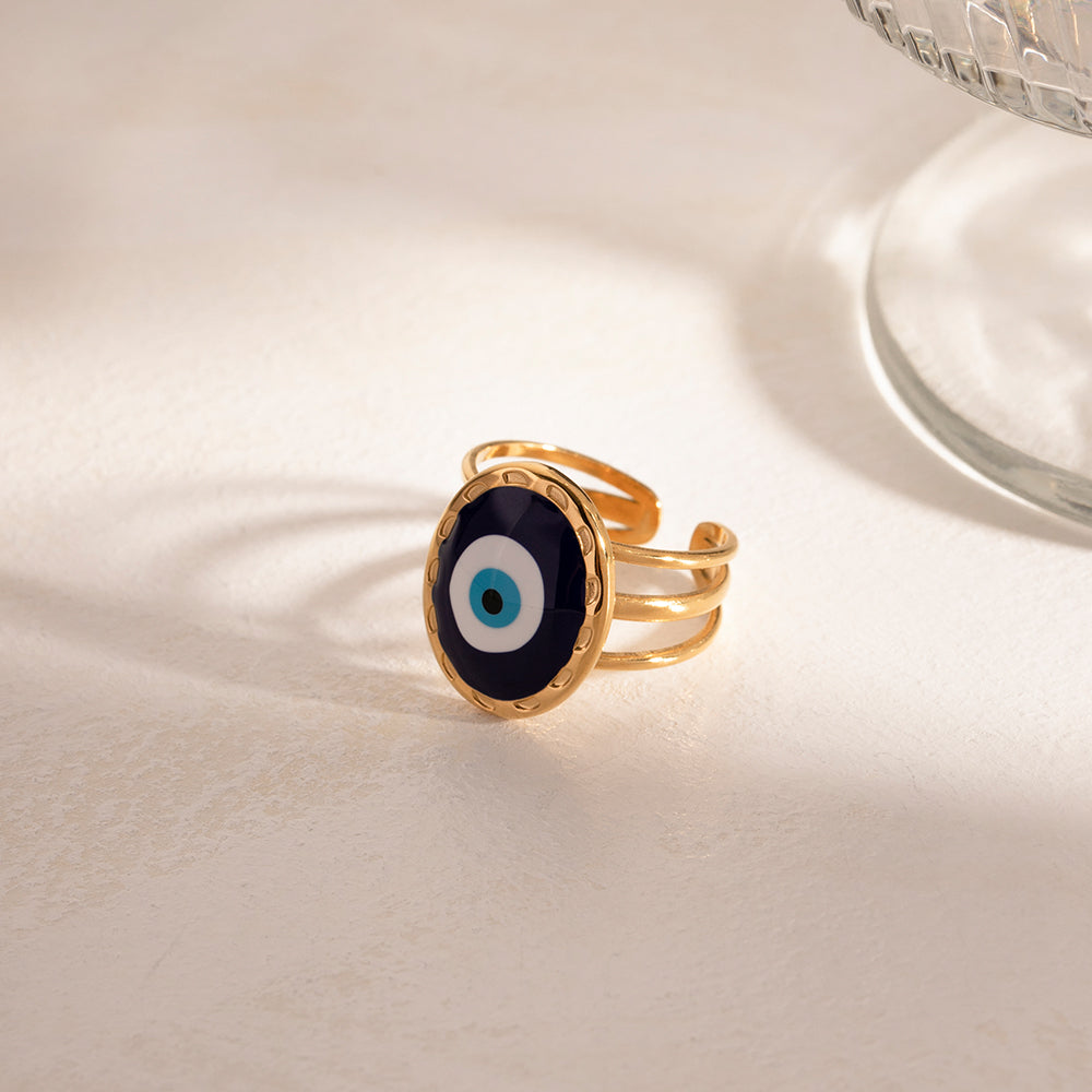 Evil Eye Premium Adjustable Ring - 18K Gold Plated