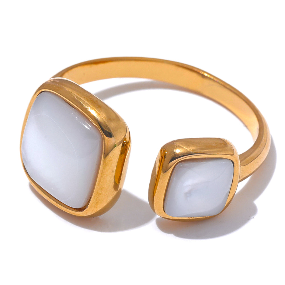 Mother of pearl Duo Premium Adjustable Ring - 18K Gold Plated