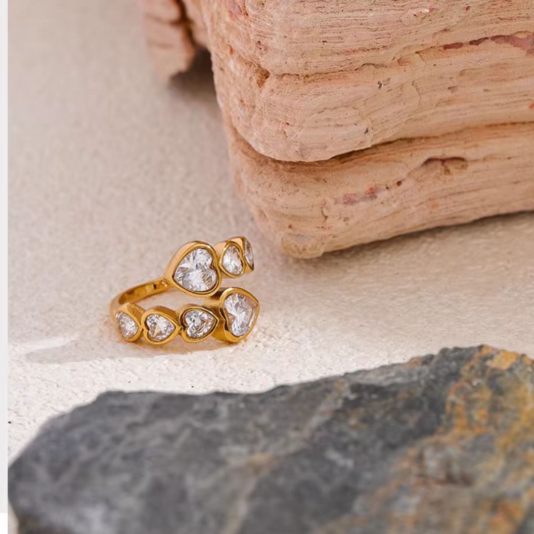 Hearts Hearts Premium Adjustable Ring - 18K Gold Plated